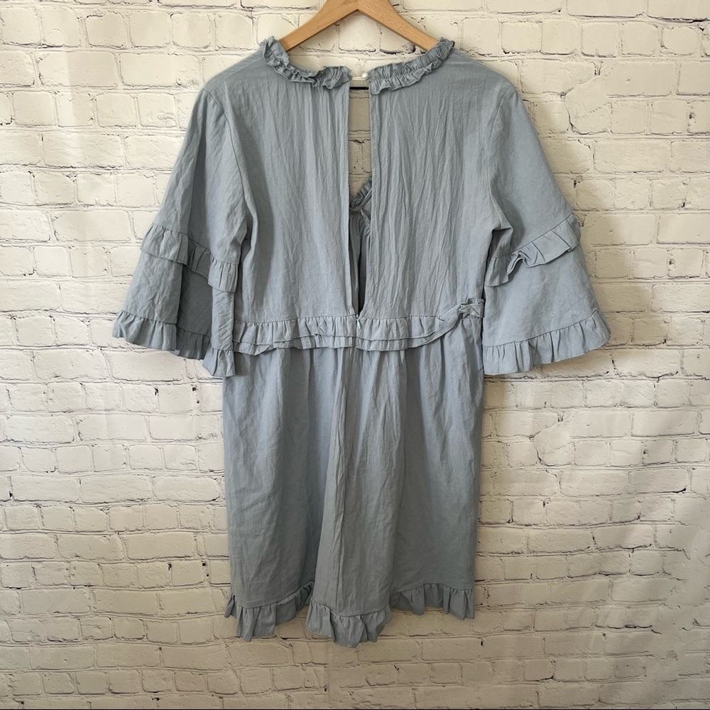 Simplee Elegant Solid Ruffle Short Sleeve Dress Blue Size Small NWT - Picture 9 of 16